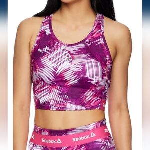 Reebok Women's Printed Medium Impact Cropped Bra Tank Size XS  NWT  Pink & White